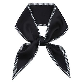 Women's Houndstooth Skinny Long Scarves Satin Silky Ribbon Neckerchief Neck Scarf