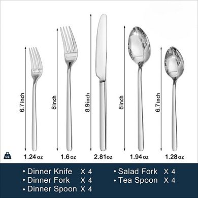 Great Ambitions 20-Piece Silverware Set for 4, 18/10 Stainless Steel, Mirror Polished