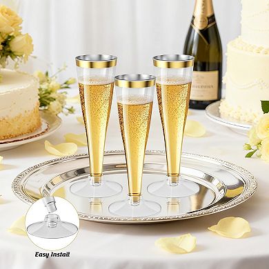 20 Pack Champagne Flutes Plastic Wine Glasses Disposable, 4.5 Oz Gold Rim Mimosa Glasses
