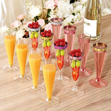 20 Pack Champagne Flutes Plastic Wine Glasses Disposable, 4.5 Oz Gold Rim Mimosa Glasses