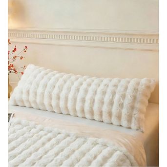 Great Ambitions Luxury Faux Fur Body Pillow Cover 20x54 Inch, Ivory Plush Case Only, No Insert