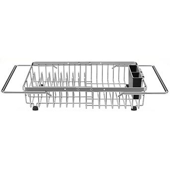 Great Ambitions Expandable Stainless Steel Sink Dish Rack with Utensil Holder Silver