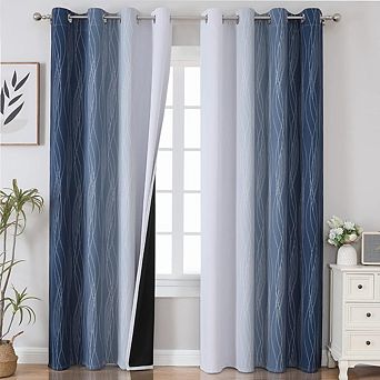 Great Ambitions 84" Navy & Grey Blackout Curtains - Thermal Insulated Grommet Panels, 2 Pack
