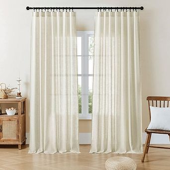 Great Ambitions 96" Ivory Linen Curtains - 2 Panel Light Filtering Drapes with Rod Pocket