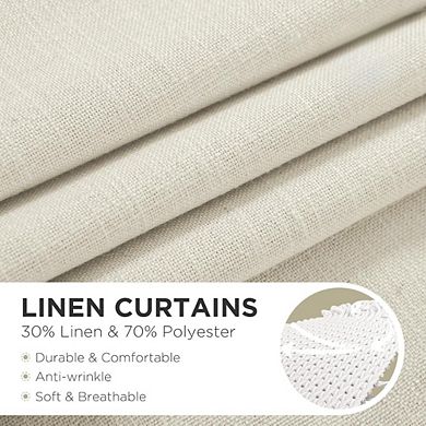 Great Ambitions 96" Ivory Linen Curtains - 2 Panel Light Filtering Drapes with Rod Pocket