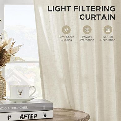 Great Ambitions 96" Ivory Linen Curtains - 2 Panel Light Filtering Drapes with Rod Pocket