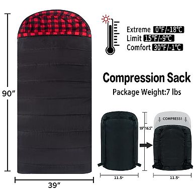 Adult Cotton Flannel Sleeping Bag: XL, 3-Season, Machine Washable, Zip Together
