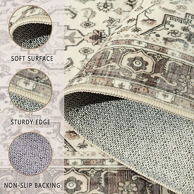 5x7 ft Washable Vintage Area Rug, Non-Slip Carpet