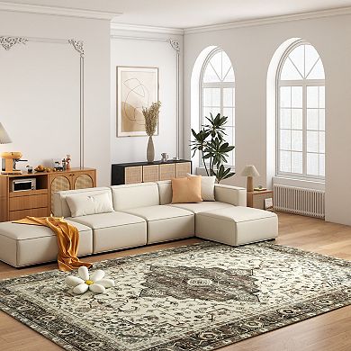 5x7 ft Washable Vintage Area Rug, Non-Slip Carpet