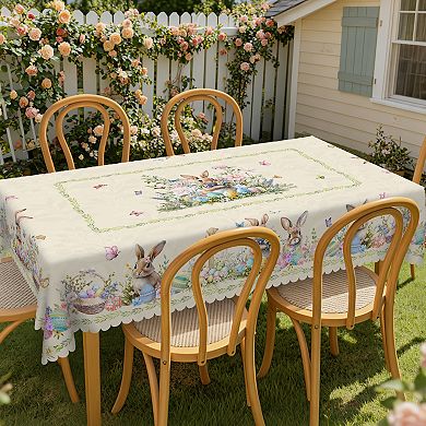 Easter Tablecloth Round Rectangle, Bunny Eggs Table Cover for Decor