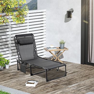Outdoor Folding Chaise Lounge with Adjustable Backrest and Removable Pillow