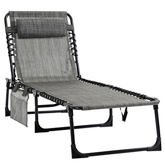 Outdoor Folding Chaise Lounge with Adjustable Backrest and Removable Pillow