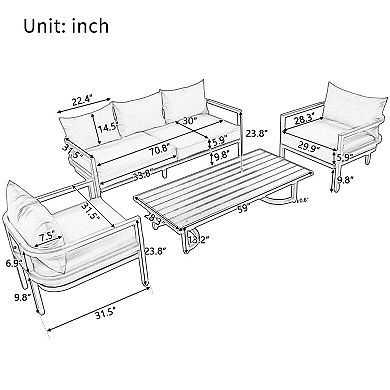 Whisen 4-piece Outdoor Steel Sofa Set, Conversation Set