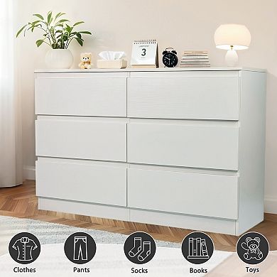 6-Drawer Dresser Wood Storage Cabinet with Concealed Handles