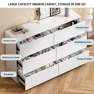 6-Drawer Dresser Wood Storage Cabinet with Concealed Handles