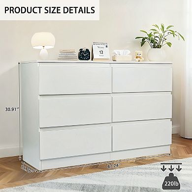 6-Drawer Dresser Wood Storage Cabinet with Concealed Handles