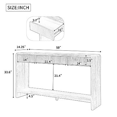 Whisen Console Table with 3 Drawers, Vertical Slats, Round Edge Design