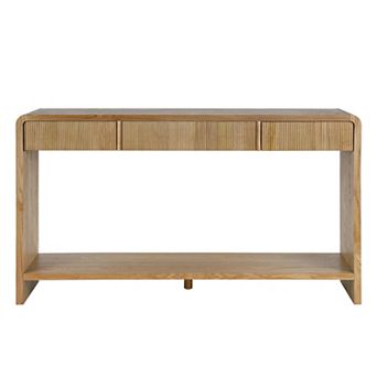 Whisen Console Table with 3 Drawers, Vertical Slats, Round Edge Design