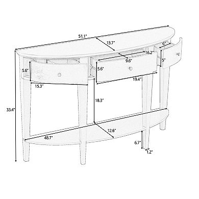 Whisen Curved Console Table with 3 Drawers and 1 Shelf