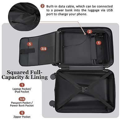 Hardside 5-Piece Luggage Set, Half Opening with USB Port