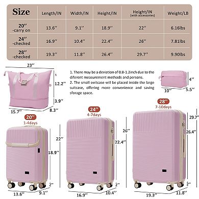 Hardside 5-Piece Luggage Set, Half Opening with USB Port