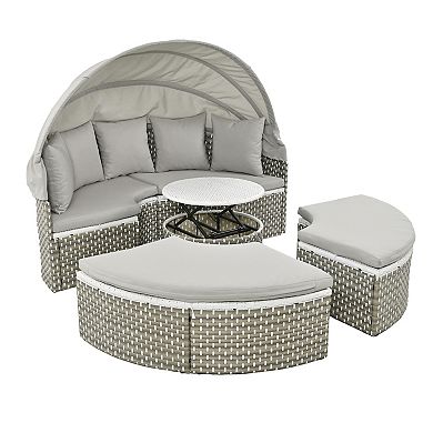 Whisen Outdoor Sectional Sofa Set with Retractable Canopy, Removable Cushions