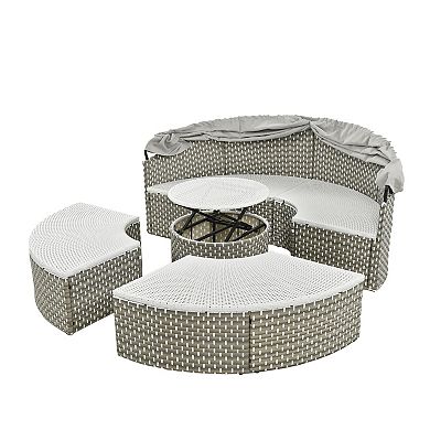 Whisen Outdoor Sectional Sofa Set with Retractable Canopy, Removable Cushions