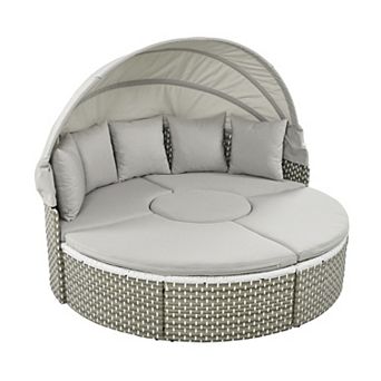 Whisen Outdoor Sectional Sofa Set with Retractable Canopy, Removable Cushions