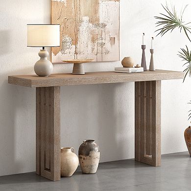 Whisen Console Table with Distinctive Side Shapes, Oak Veneer