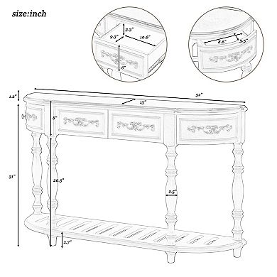 Whisen Mid Century Curved Console Table with 4 Drawers and 1 Shelf
