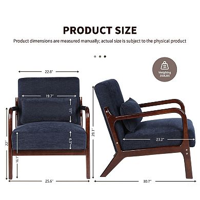 Upholstered Arm Accent Chair with Solid Wood Frame and Lumbar Pillow