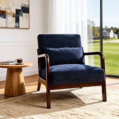 Upholstered Arm Accent Chair with Solid Wood Frame and Lumbar Pillow