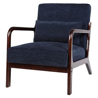 Upholstered Arm Accent Chair with Solid Wood Frame and Lumbar Pillow