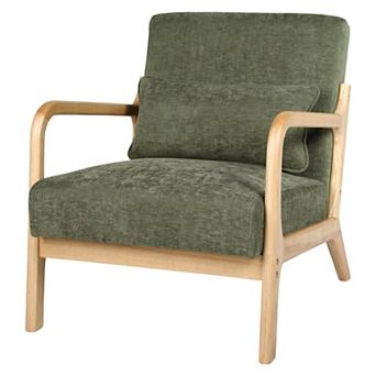 Upholstered Arm Accent Chair with Solid Wood Frame and Lumbar Pillow