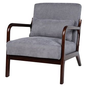 Upholstered Arm Accent Chair with Solid Wood Frame and Lumbar Pillow