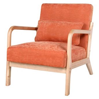 Upholstered Arm Accent Chair with Solid Wood Frame and Lumbar Pillow