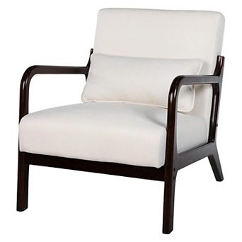 Upholstered Arm Accent Chair with Solid Wood Frame and Lumbar Pillow
