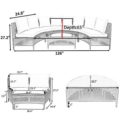 Whisen 5-piece Outdoor Patio Sectional Sofa Set with Tempered Glass Table