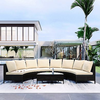 Whisen 5-piece Outdoor Patio Sectional Sofa Set with Tempered Glass Table