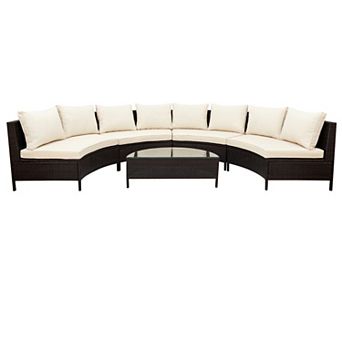 Whisen 5 pc Outdoor Patio Sectional Sofa Set with Tempered Glass Table