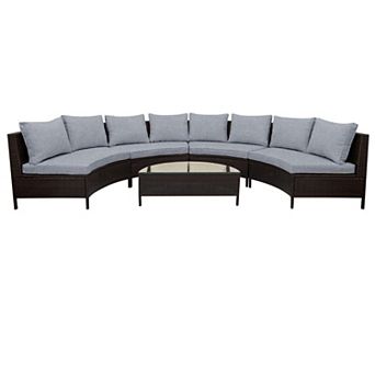 Whisen 5 pc Outdoor Patio Sectional Sofa Set with Tempered Glass Table