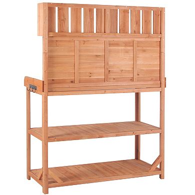Whisen Garden Potting Bench Table, Patio Workstation with Storage Shelves and Side Hook