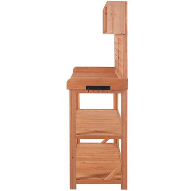 Whisen Garden Potting Bench Table, Patio Workstation with Storage Shelves and Side Hook