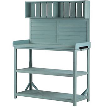 Whisen Garden Potting Bench Table, Patio Workstation with Storage Shelves and Side Hook