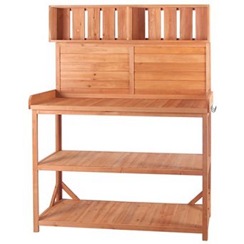 Whisen Garden Potting Bench Table, Patio Workstation with Storage Shelves and Side Hook