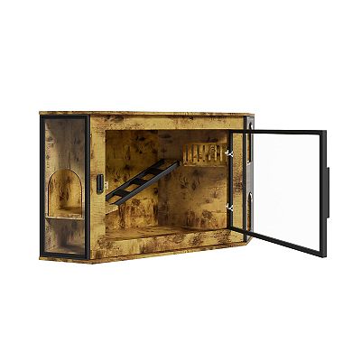 Whisen 48" Corner Cat Litter Box Enclosure with Playground, Stairs and LED Light