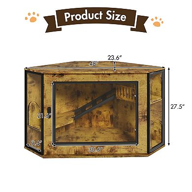 Whisen 48" Corner Cat Litter Box Enclosure with Playground, Stairs and LED Light