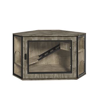 Whisen 48" Corner Cat Litter Box Enclosure with Playground, Stairs and LED Light