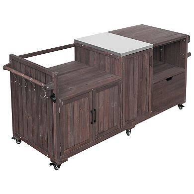 Whisen Outdoor Kitchen Island, Grill Cart Table with Stainless Steel Top
