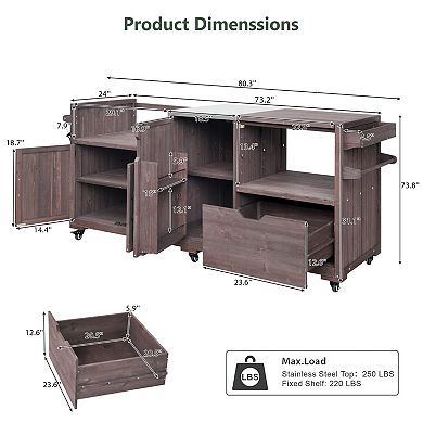 Whisen Outdoor Kitchen Island, Grill Cart Table with Stainless Steel Top